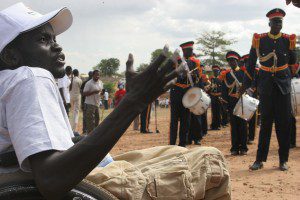 Daniel Deng leads a protest march in Juba, Sudan.  Photo  Arne Doornebal