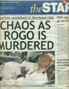 The story as reported by the Star on the 27th of August. Father of Rogo holds his son after he had been shot